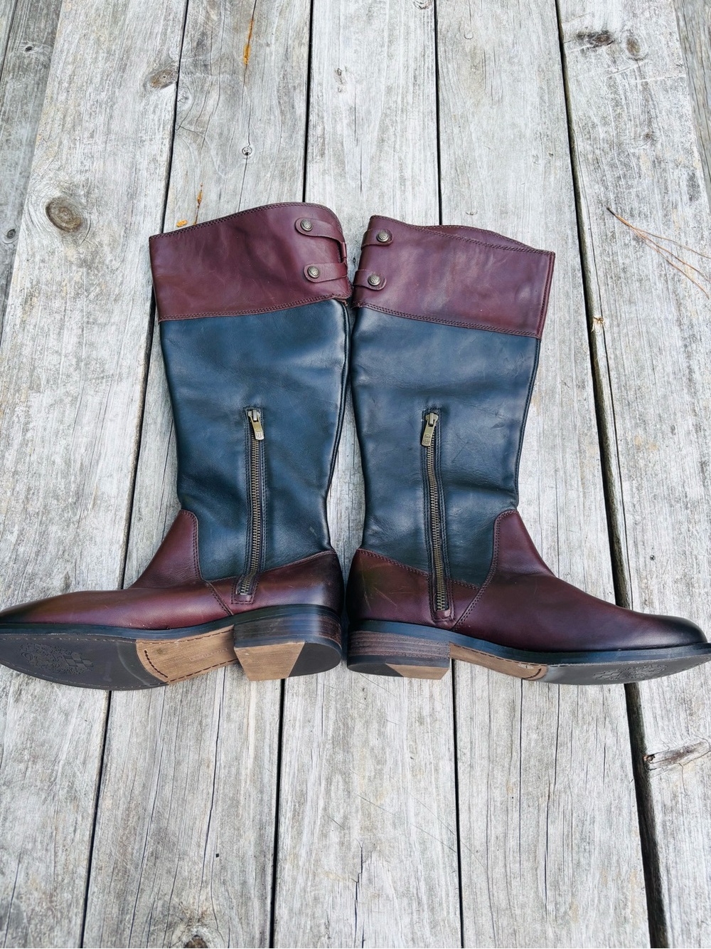 Vince Camuto Women's Two-Tone Leather Boots Riding Tall Black and Brown Size9.5 - Picture 3 of 15
